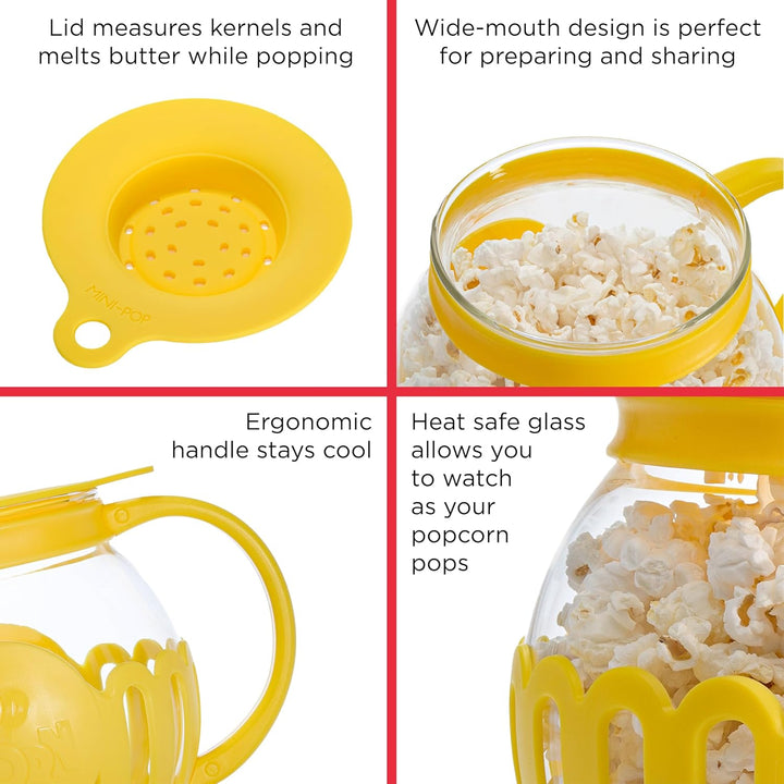 Ecolution Micro 3 Quart Family Size Original Mikro-Pop Popcorn Popper, Borosilikatglas, 3-in-1 Silik