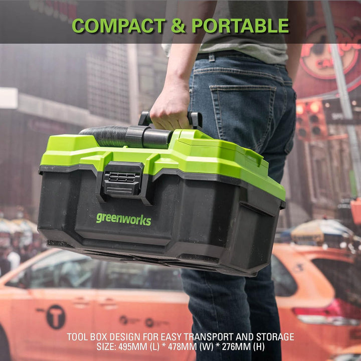 Greenworks Tools G24WDV 01-000004700407, 24V Wet/Dry Shop Vacuum, green,grey,black Nur Werkzeug, Nur