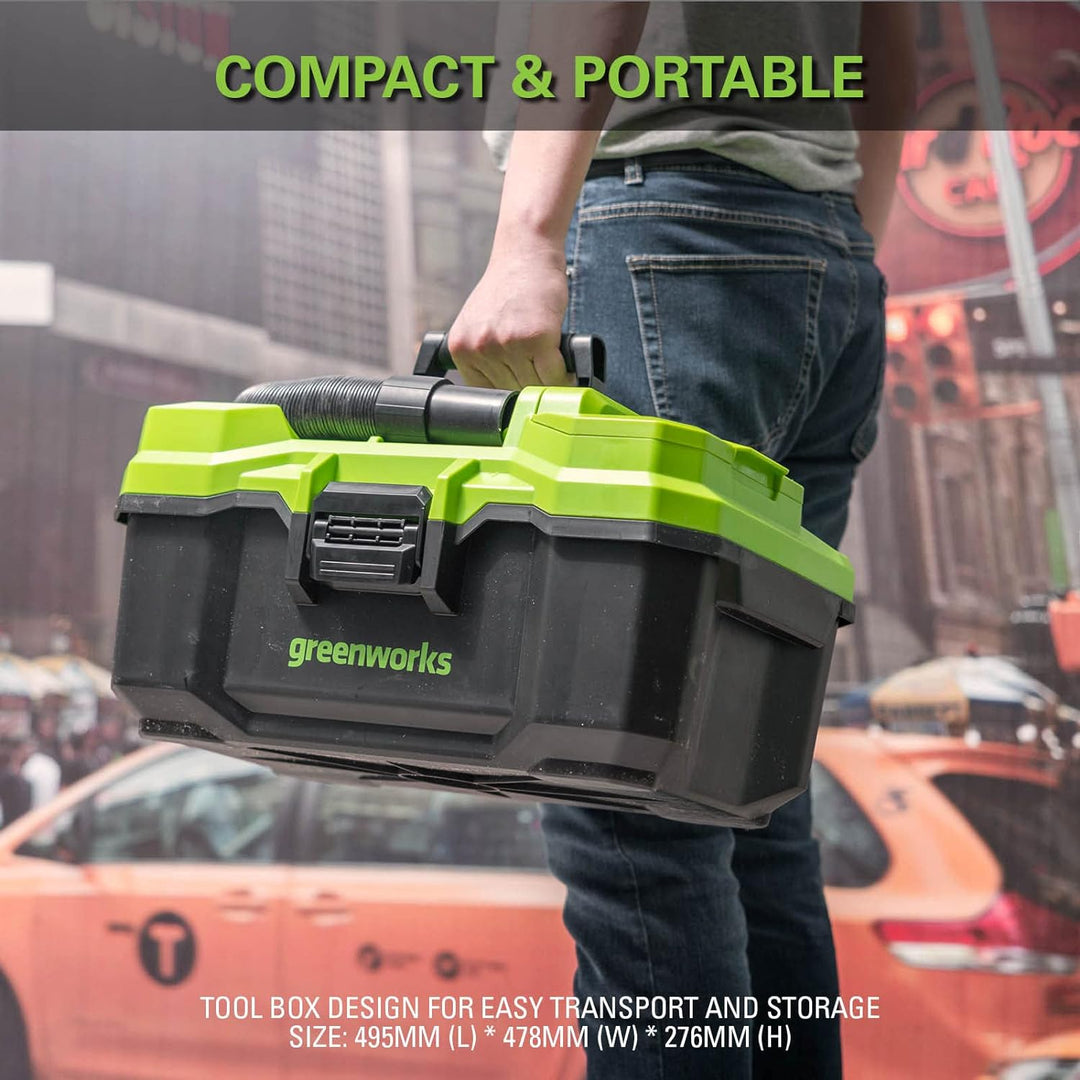 Greenworks Tools G24WDV 01-000004700407, 24V Wet/Dry Shop Vacuum, green,grey,black Nur Werkzeug, Nur