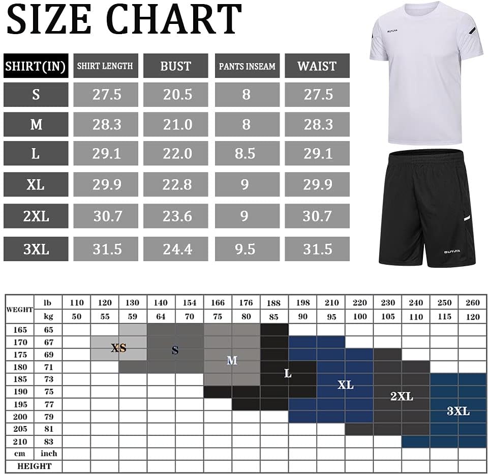 BUYJYA Herren-Trainingskleidung, athletische Shorts und Shirt-Set, 3er-Pack, für Basketball, Fussbal