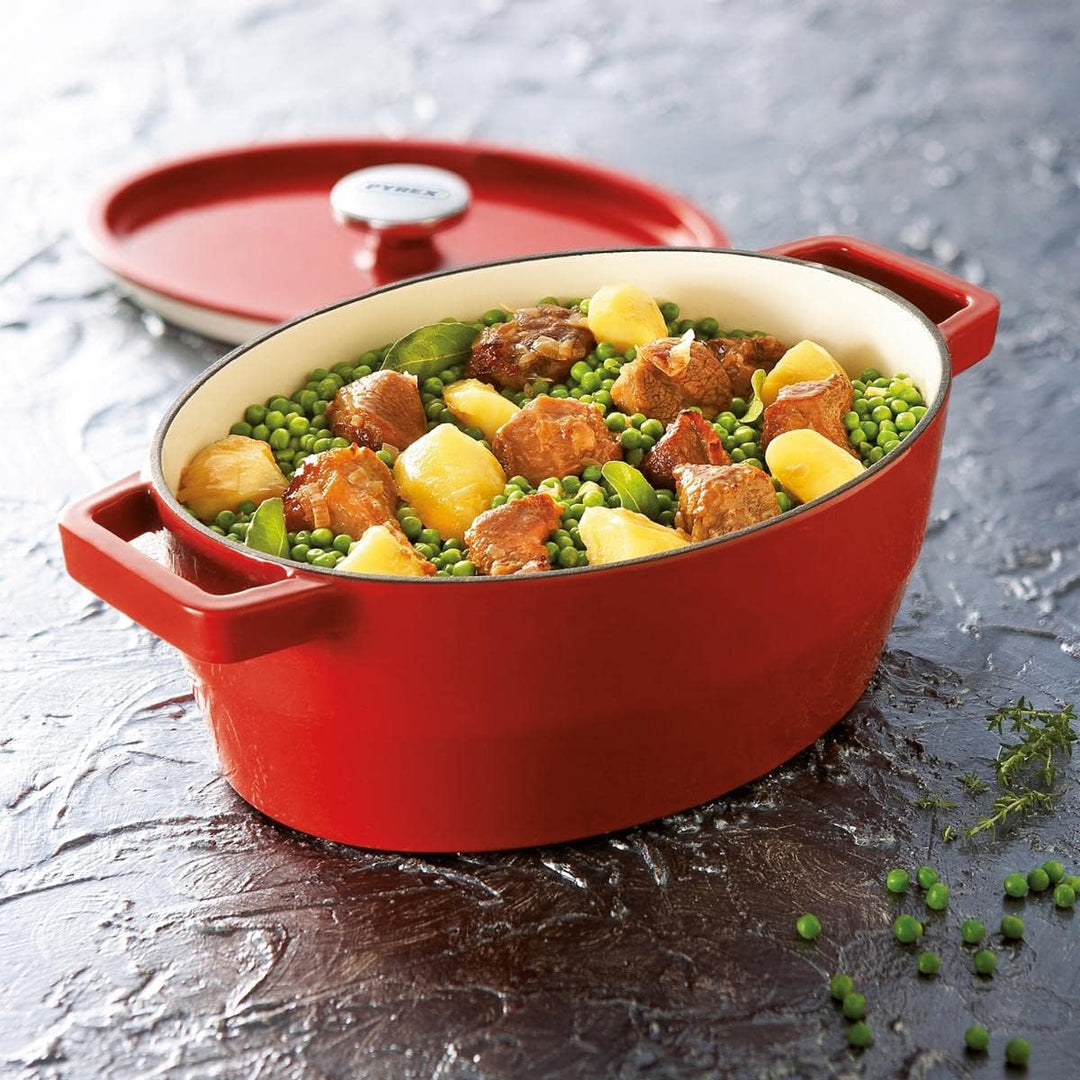 Pyrex Bratentopf, Gusseisen, Rot