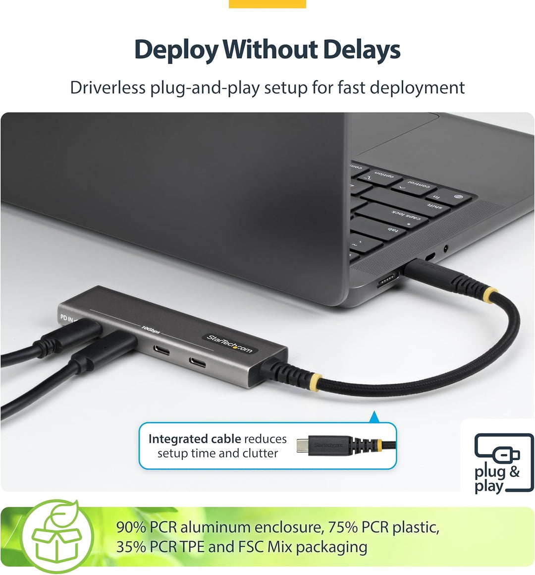StarTech 4-Port USB-C Hub 10Gbps mit 100W Power Delivery (309B-USBC-HUB) | 4x USB-C, Überstromschutz
