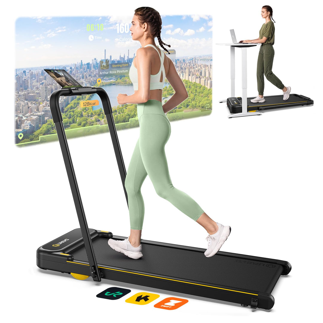 UREVO Laufband, faltbar, mit App, 3-in-1, elektrisches Laufband, 1-10 km/h, doppelte Dämpfung, mit L