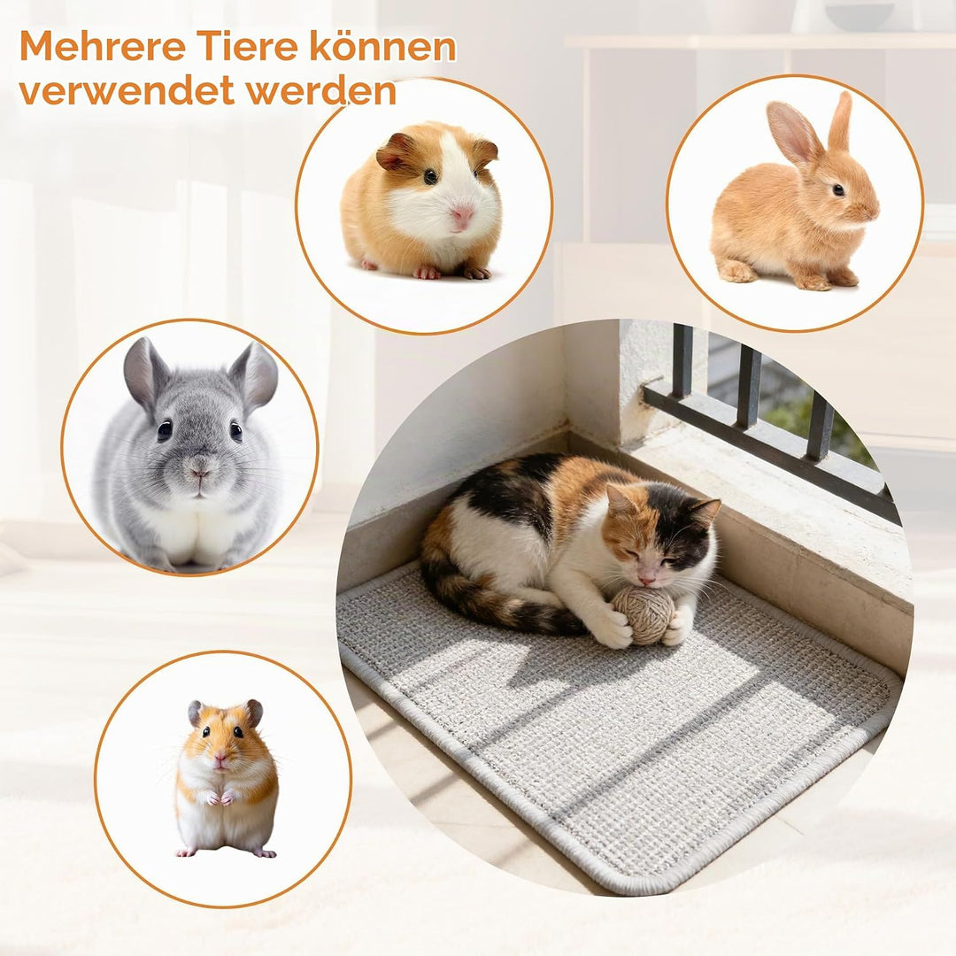 2 Stück Kratzmatte für Kaninchen, Wiederverwendbar Kratzteppich Katze Kratzbrett rutschfest Sisal-Kr