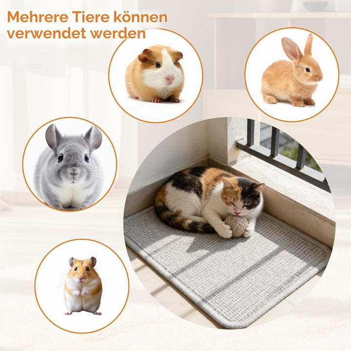 2 Stück Kratzmatte für Kaninchen, Wiederverwendbar Kratzteppich Katze Kratzbrett rutschfest Sisal-Kr
