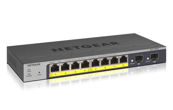 NETGEAR GS110TP 10 Port Gigabit Ethernet LAN PoE Switch Smart (Managed mit 8x PoE+ 55W, 2x 1G-SFP, l