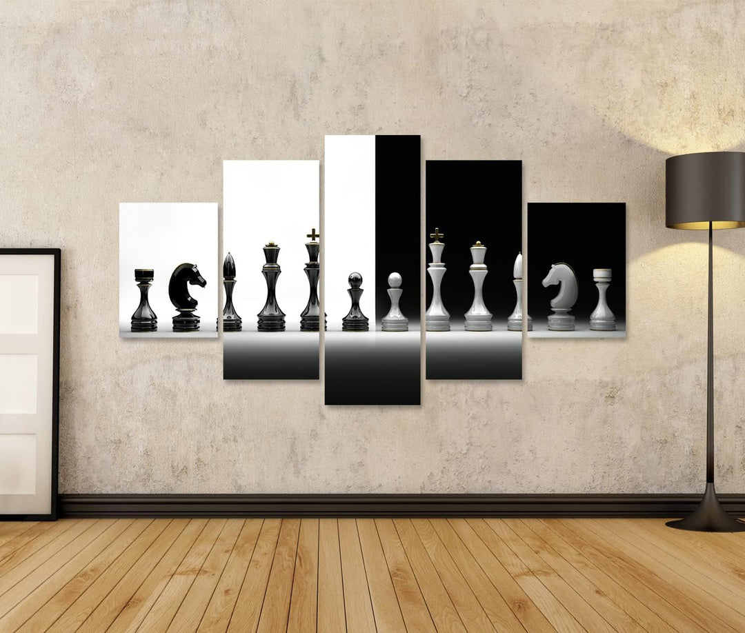 islandburner Bild auf Leinwand Komplettset Schach Bilder Wandbilder Poster Leinwand 170x80cm - 5 Tei