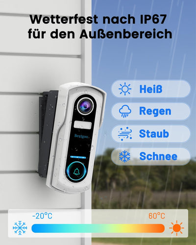 Bextgoo Türklingel mit Kamera, Mehrwinkelständer, 2K FHD Funkklingel mit Kamera WLAN, 10000mAh Akku,