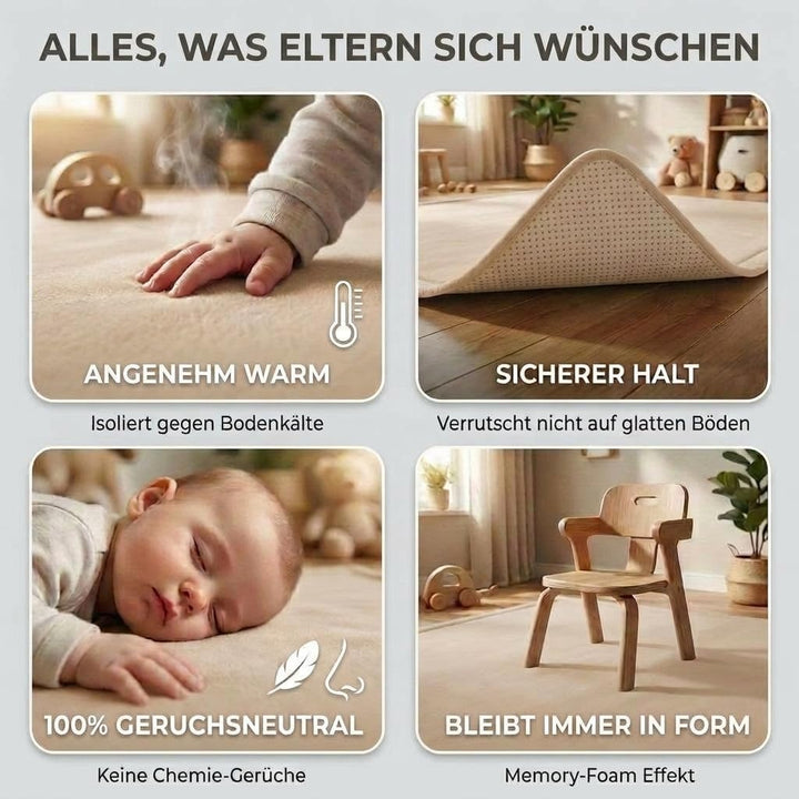 BabybeFun Krabbelmatte Baby - kuschelig weich - 3cm Dicke Spielmatte - schützt vor Stössen - Teppich