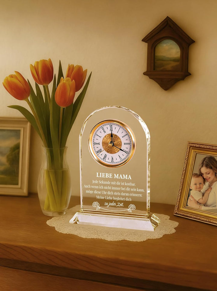 Geschenk für Mama zum Geburtstag & Muttertag – Edle Glasuhr mit Spruch von Tochter & Sohn – Besonder