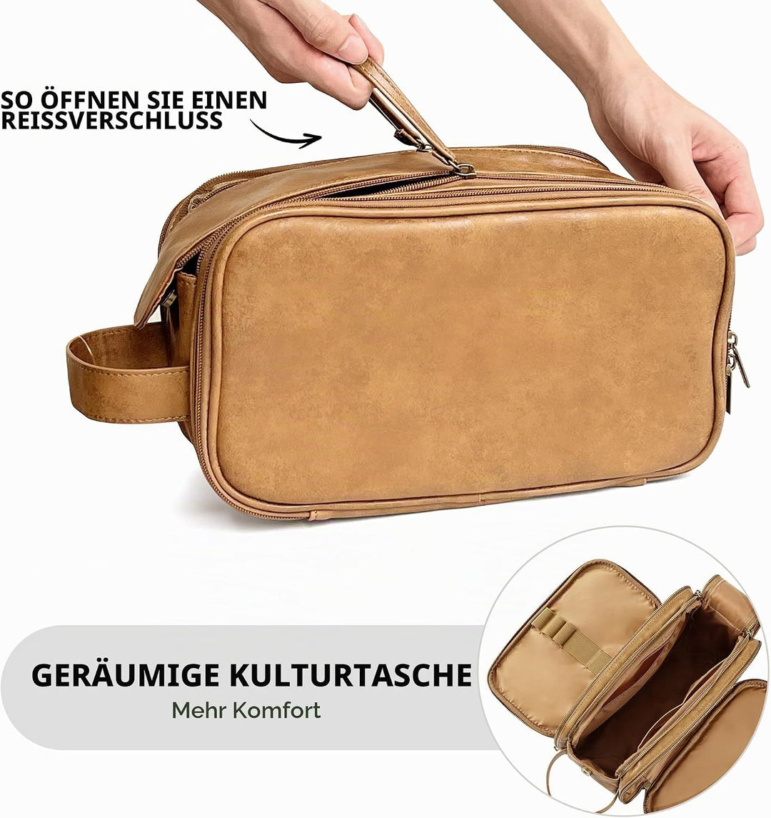Elviros Kulturbeutel Herren, Geschenke für Männer, PU-Leder Wasserdicht Reise Grosse Öffnung Kulturb