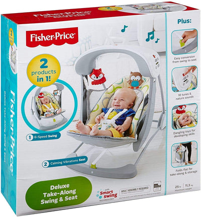 Mattel Fisher-Price CCN92 2 in 1 Babyschaukel im Regenwald Design, mit 6 Geschwindigkeitsstufen, 10