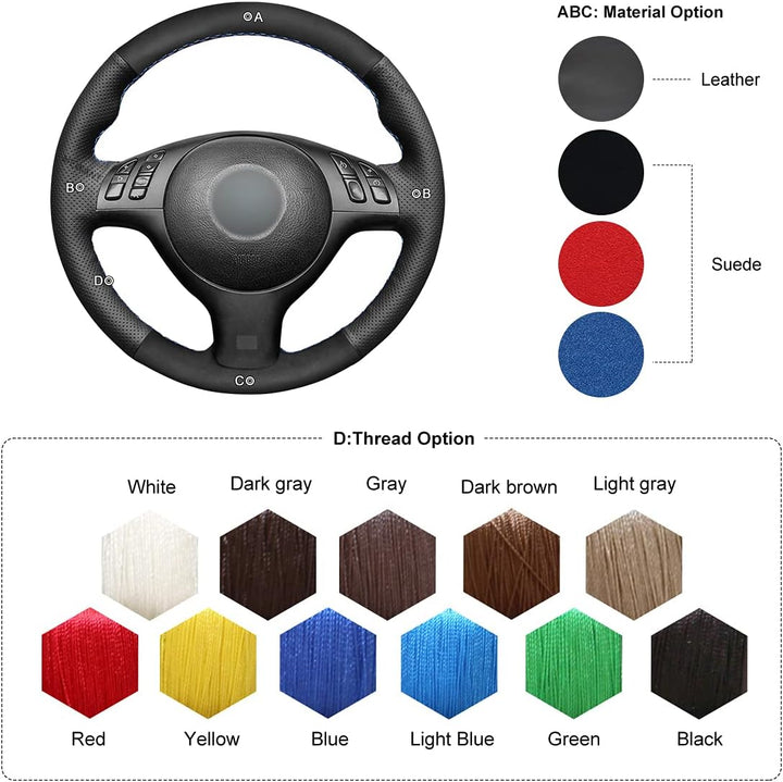 MEWANT DIY Hand Nähen Auto Lenkradbezug aus Echtleder&Wildleder Lenkradhülle für 3 Series E46 E46/5