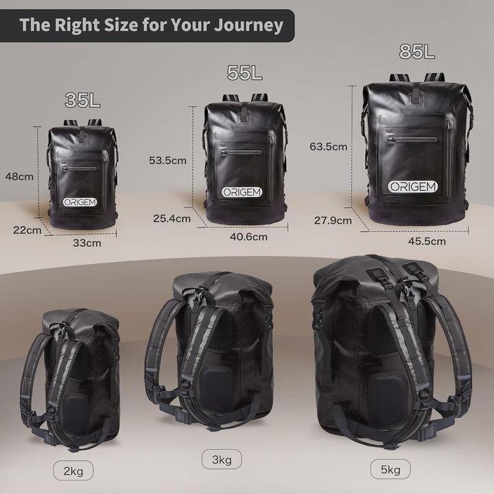 Origem Wasserdichter Rucksack, 35L/55L/85L Rolltop Rucksack Wasserdicht, Dry Bag mit Computereinsatz