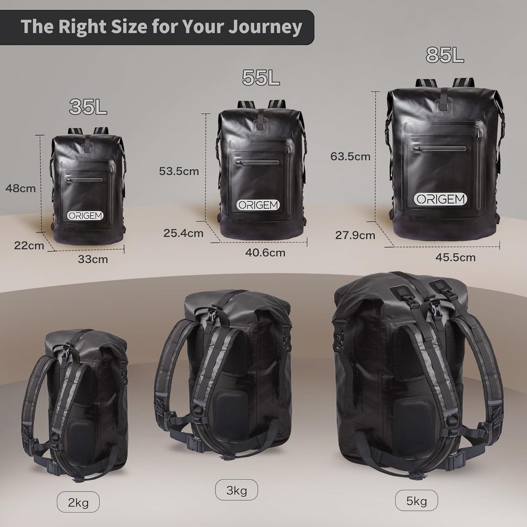 Origem Wasserdichter Rucksack, 35L/55L/85L Rolltop Rucksack Wasserdicht, Dry Bag mit Computereinsatz