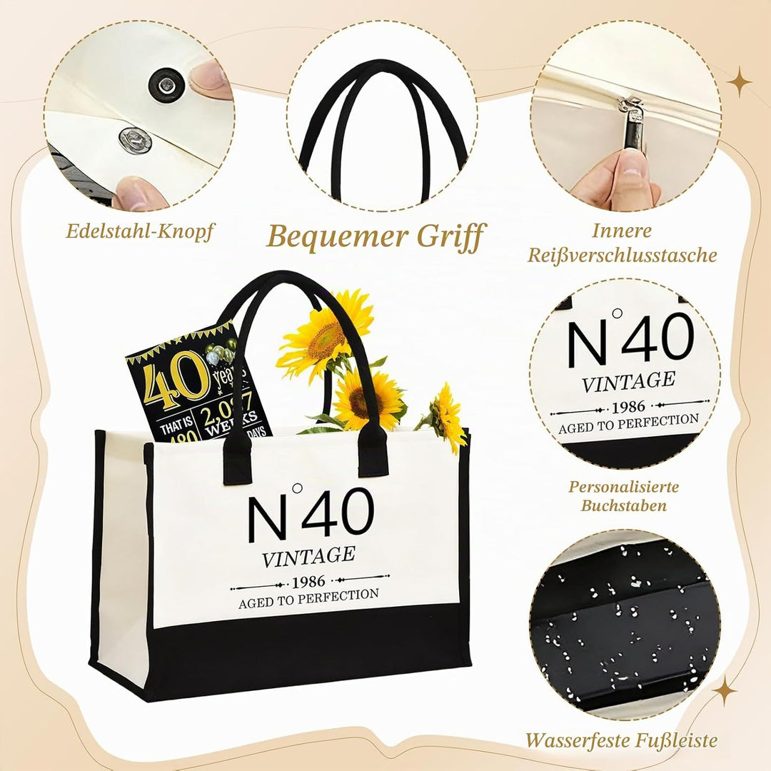 40.Geburtstagsgeschenke für Frauen Leinwand Tote Tasche Reiseausrüstung, 40 Jahre alte Geburtstagsge