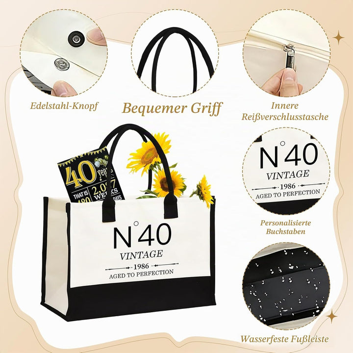 40.Geburtstagsgeschenke für Frauen Leinwand Tote Tasche Reiseausrüstung, 40 Jahre alte Geburtstagsge