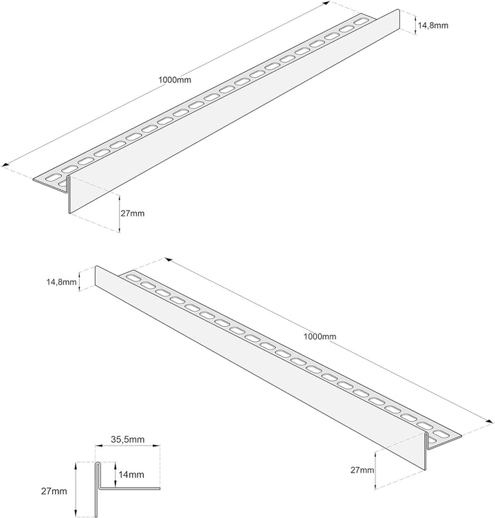 Aquabad Edelstahl Gefälleprofil Clive für begehbare Dusche 100cm, 1x paar (links und rechts), Kanten
