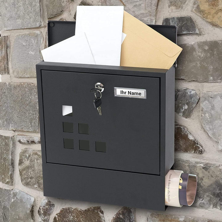 VERDA Designer Briefkasten mit Zeitungsfach, XL Postkasten, Wandbriefkasten, Mailbox, 2X Schlüssel,