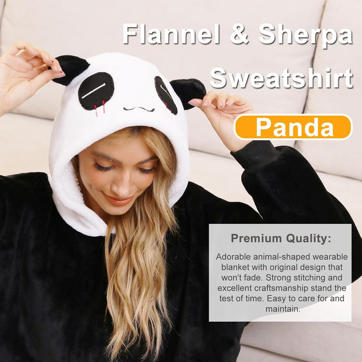 LATH.PIN Panda Übergrosse Decken-Hoodie Flanell mit Kapuze Pulloverdecke Sweatshirt Unisex Kapuzenpu