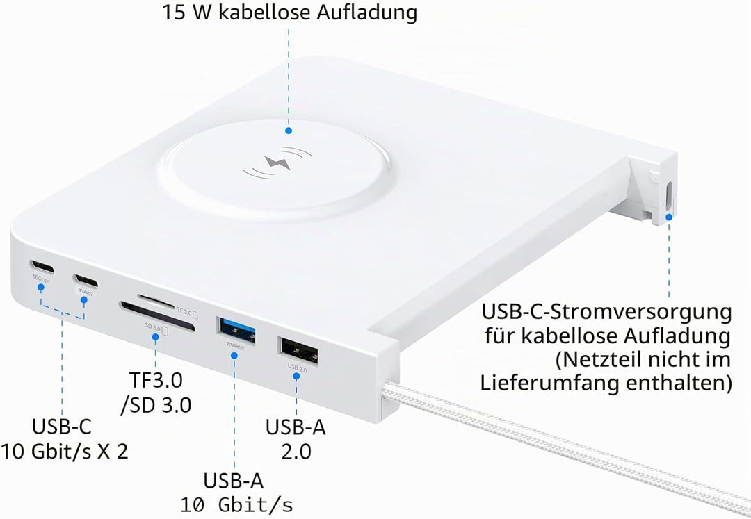 USB C Hub für iMac 61.0 cm 2021/2023/2024, 10Gbps USB-C*2 &amp; USB-A, SD/TF Reader, 15W Wireless Charge
