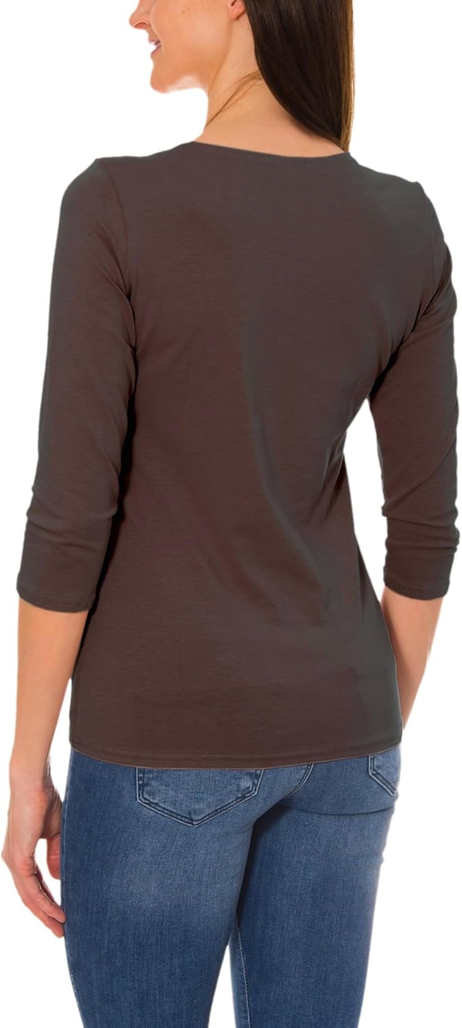 Damen Shirt 3/4 Arm mit Rundhals S Hellbraun, S Hellbraun