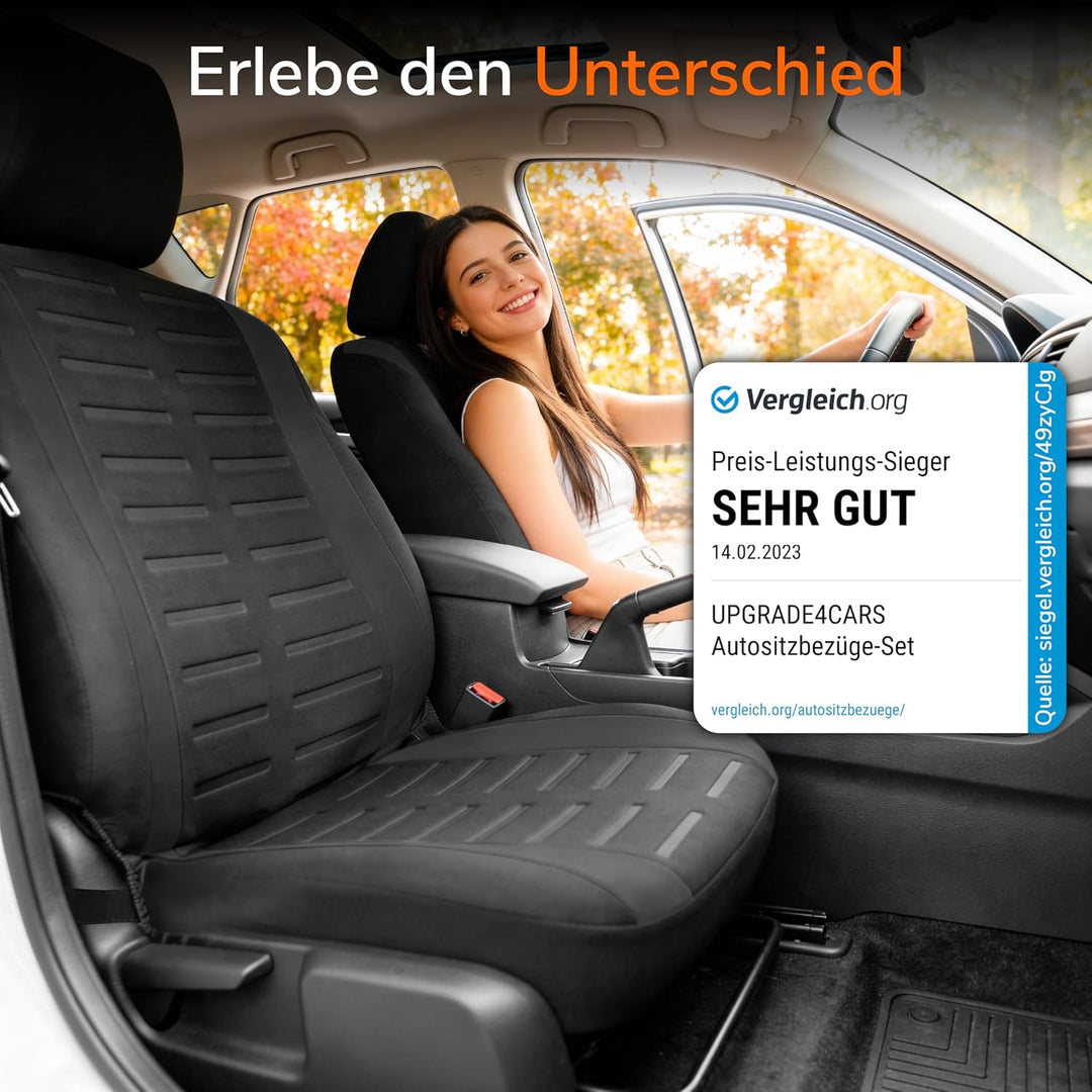 Upgrade4cars Autositzbezüge Set für die Vordersitze Version 2026 | Auto-Schonbezüge Universal in Sch