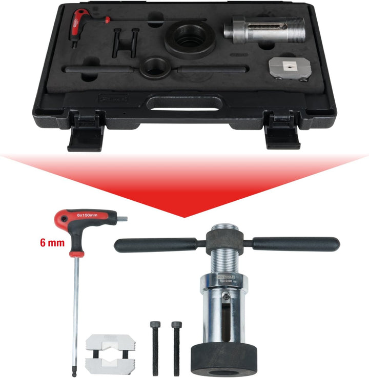 KS Tools 150.9545 Montagehilfe-Satz für Stossdämpfer mit Zuganschlagfeder, 7-teilig