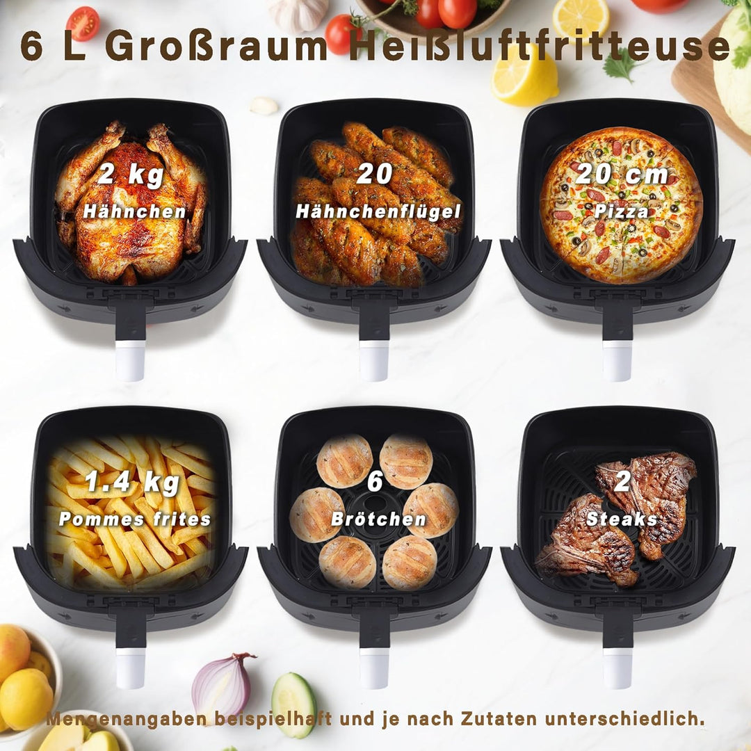 Citybee 6L Heissluftfritteuse mit beleuchtetem Sichtfenster - Extra Leiser Airfryer, 7 Programme & T