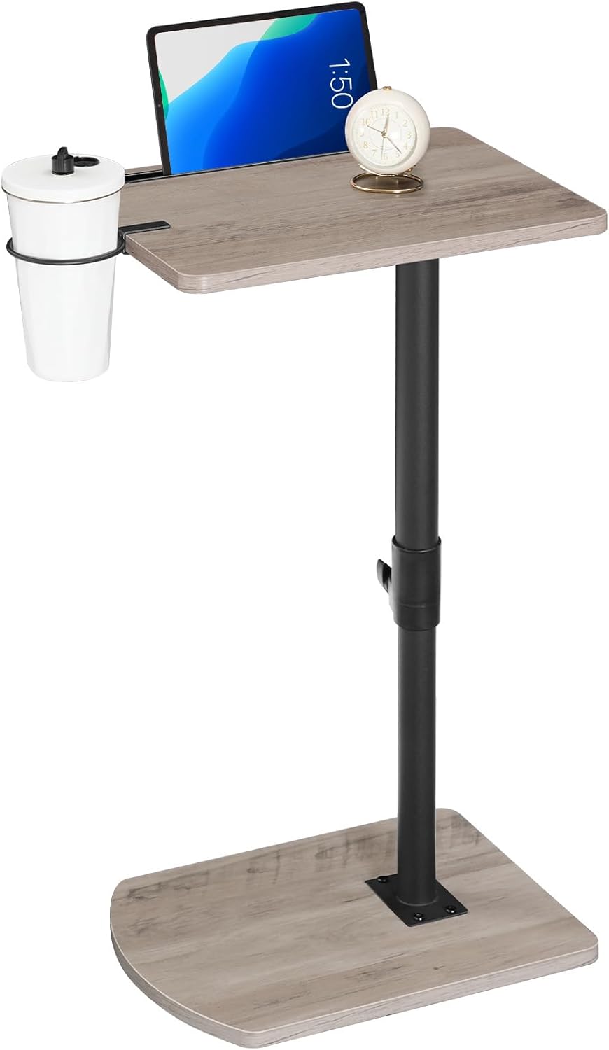 HOOBRO C-Form Beistelltisch Höhenverstellbar von 45,5-78 cm, 360° drehbarer Sofatisch mit Getränkeha