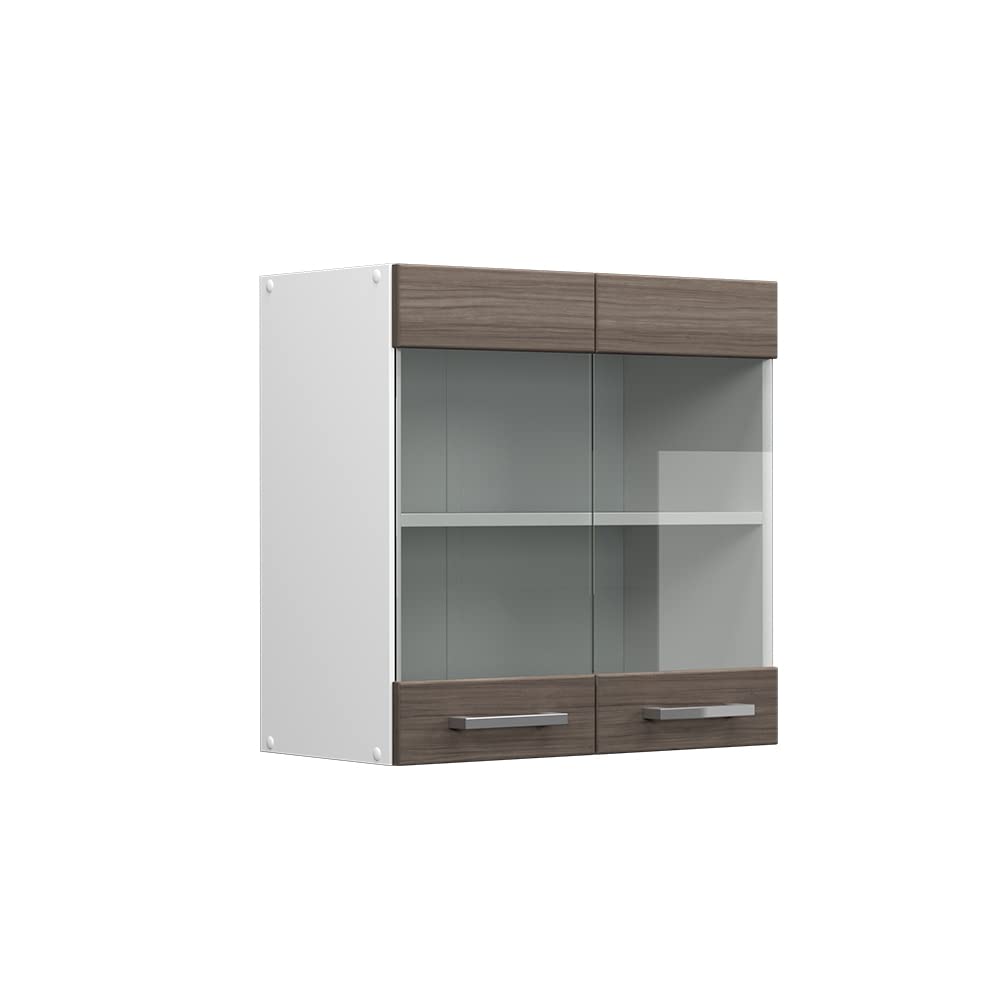 Vicco Küchenschrank Glas R-Line, Grau/Weiss, 60 cm Grau Hängeglasschrank 60cm, Grau Hängeglasschrank