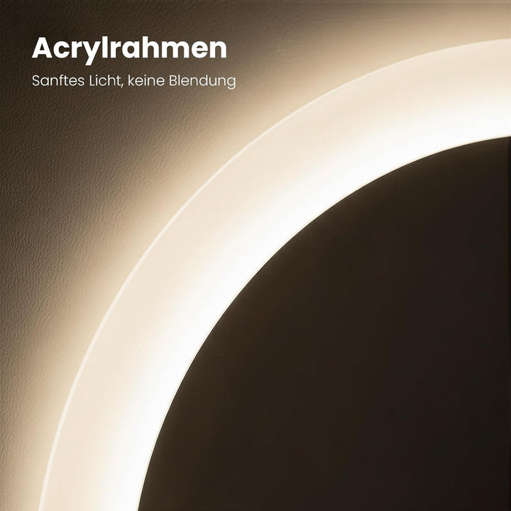 Heilmetz Badspiegel mit Beleuchtung Rund 70cm, LED Badezimmerspiegel mit Uhr, Antibeschlag, Touch, 4