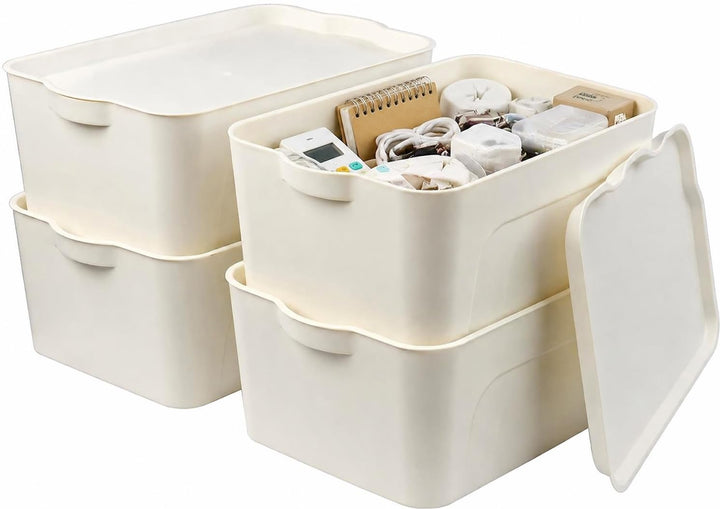 RMAN 4er Set Aufbewahrungsbox mit Deckel 15L Kunststoff (PP) Organizer Box Stapelbar Plastikbox für