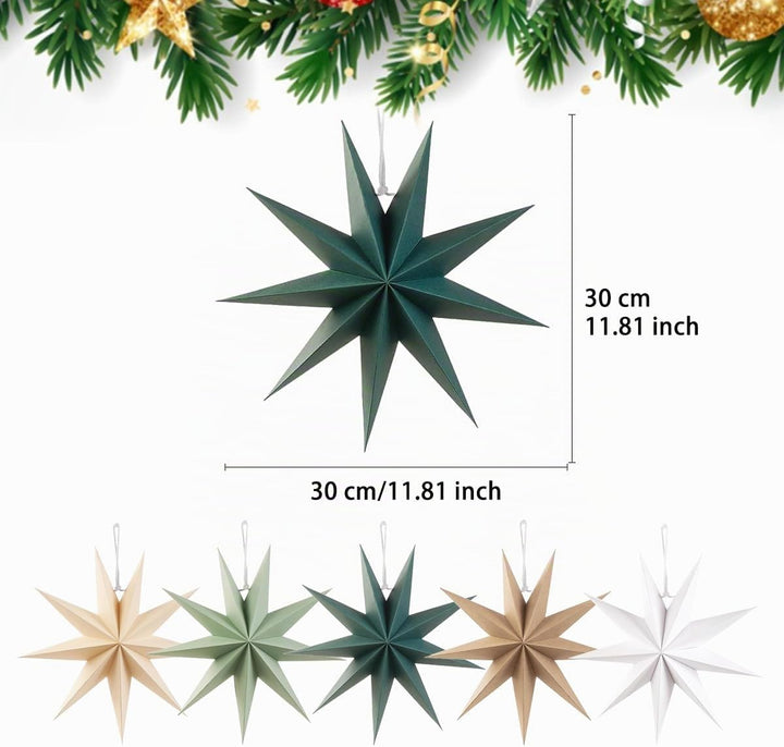 Papiersterne Weihnachten 5er Set, Kizozo Papiersterne zum aufhängen, Weihnachtsdeko Outdoor Innen Fe