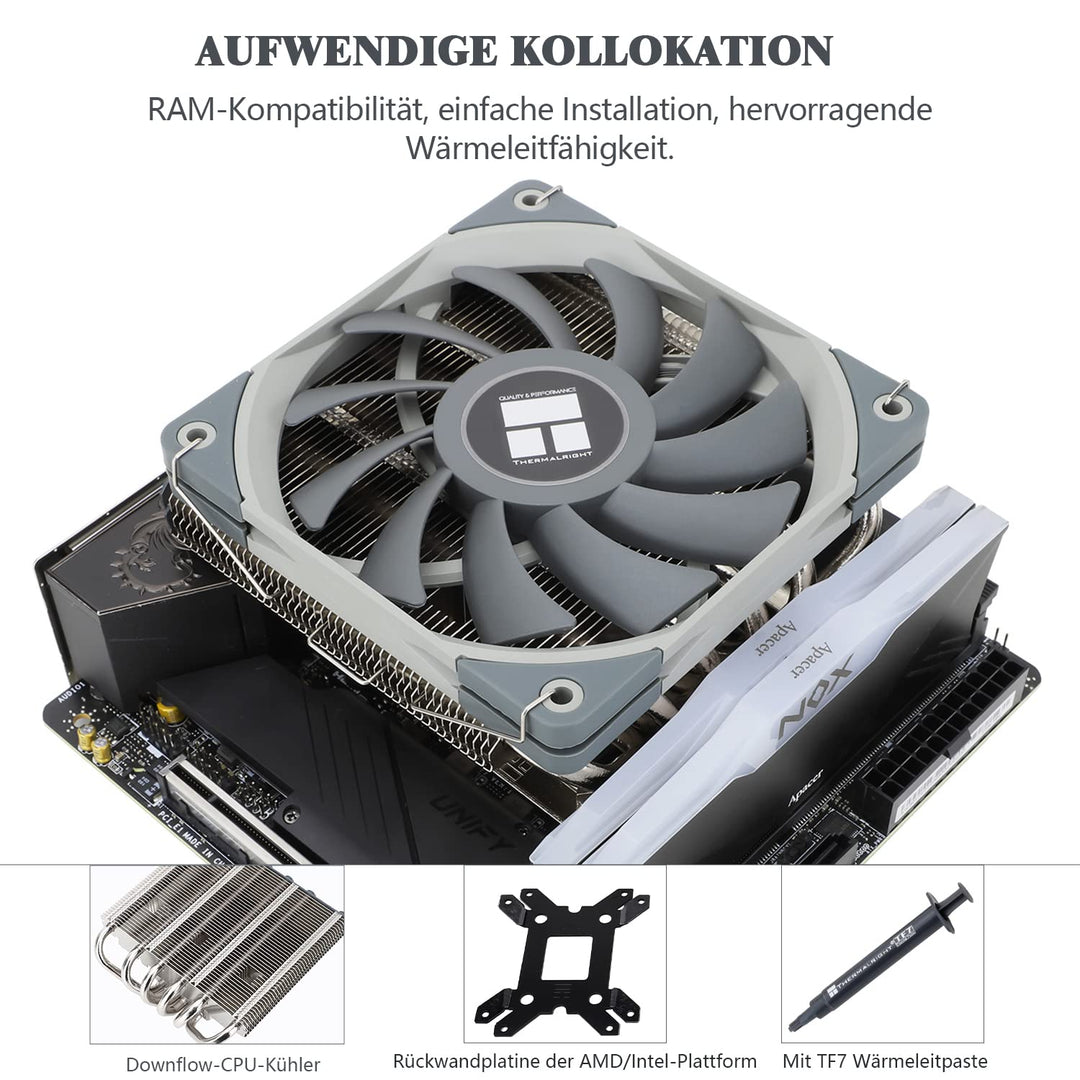 Thermalright AXP120-X67 Low-Profile-CPU-Luftkühler mit recht 120-mm-TL-C12015-PWM-Lüfter, 4 Heatpipe