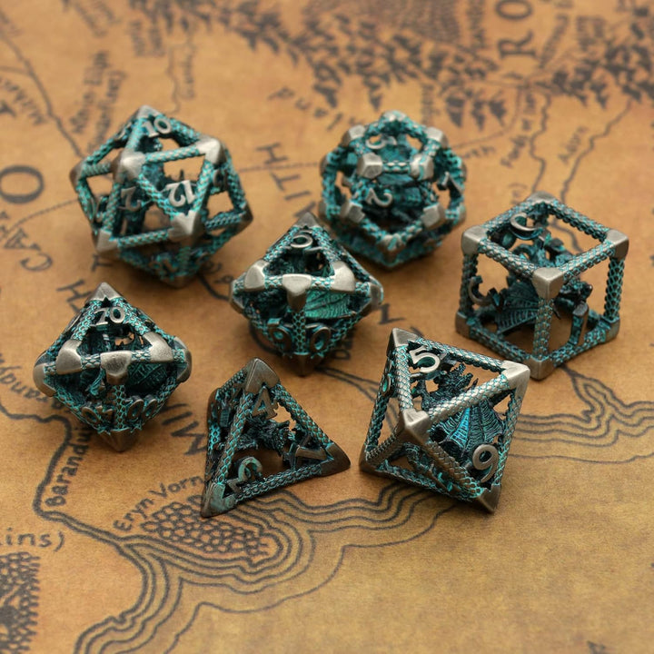 DND Würfel, Metall Spielwürfel Dungeons and Dragons Würfel Set HNCCESG Hohle 3D Drachen D&D Würfel P