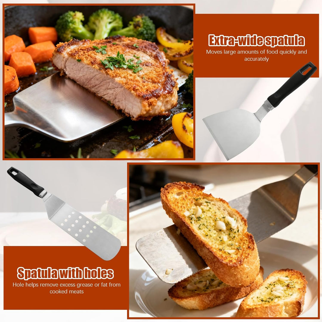 27 Pcs Grill Zubehör, Grillspachtel Plancha Zubehör, Grillbestec Set, Burgerpresse mit Griff, Teppan