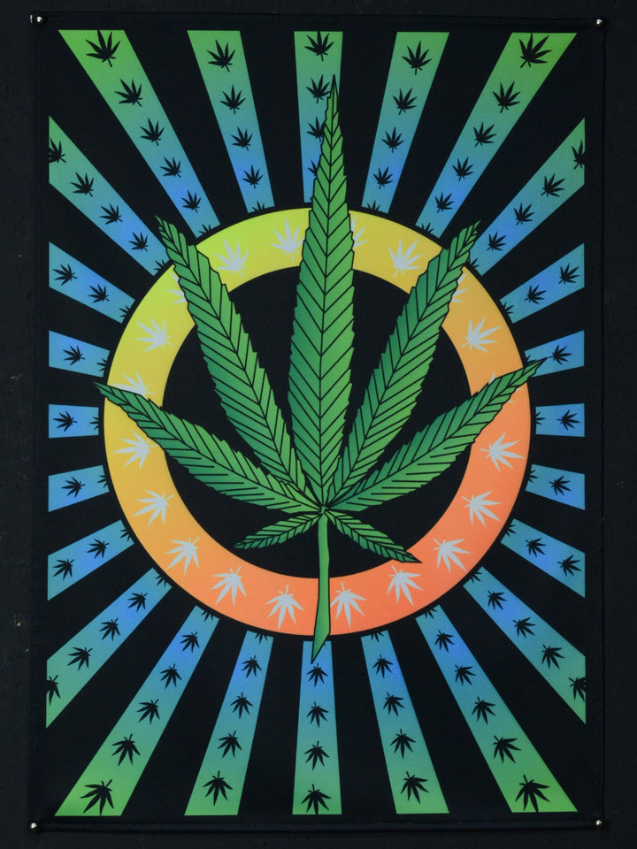 PSYWORK Schwarzlicht Stoffposter Neon | Weed Leaf | 1,0 x 1,4m | UV-aktiv | fluoreszierend | Wandbeh