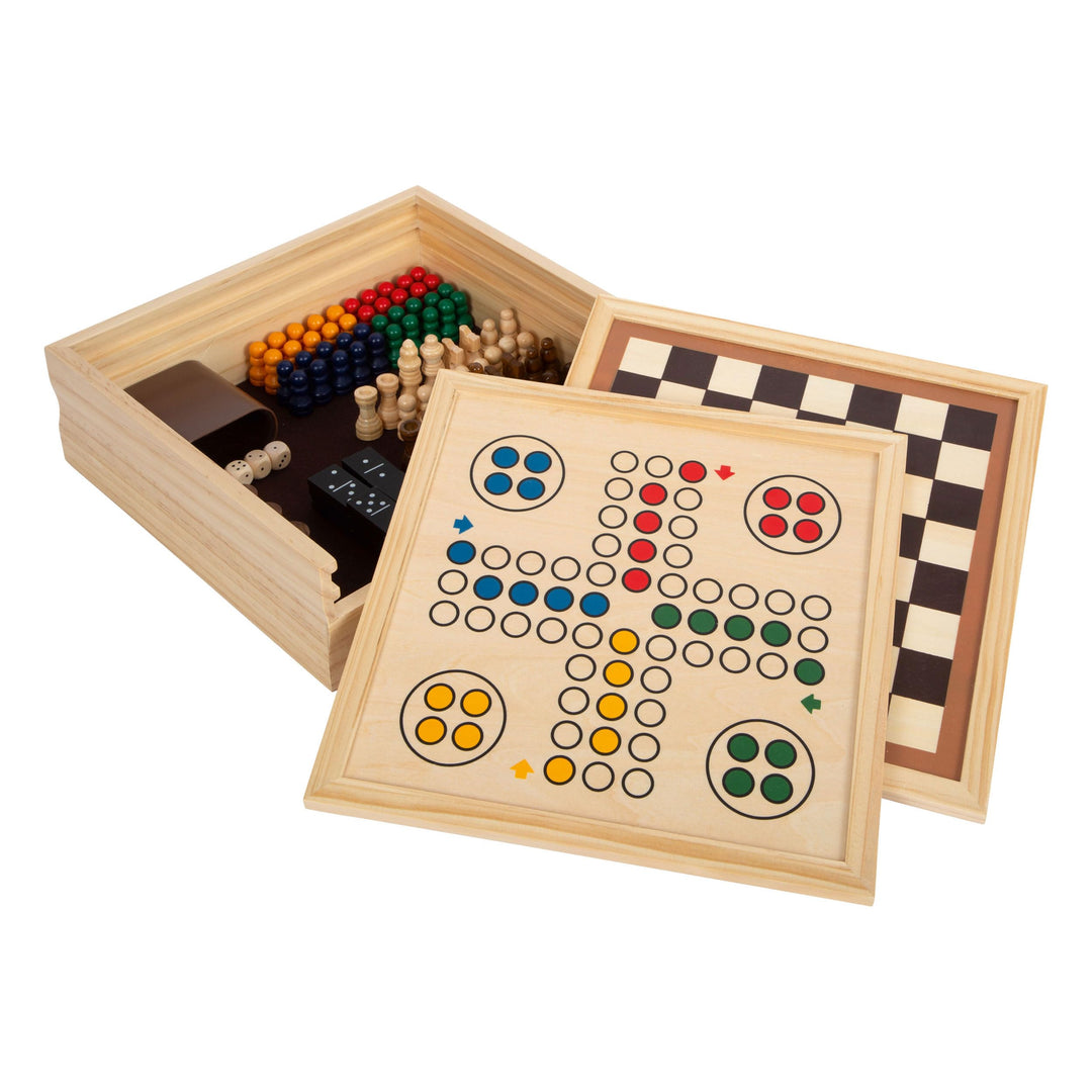 small Foot Spielesammlung 7 Klassiker aus Holz, Gesellschaftsspiele für die ganze Familie, für Kinde