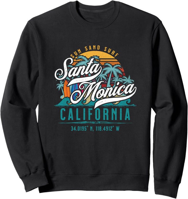 Retro Santa Monica California Sun Sand Surf Beach Palmen Sweatshirt