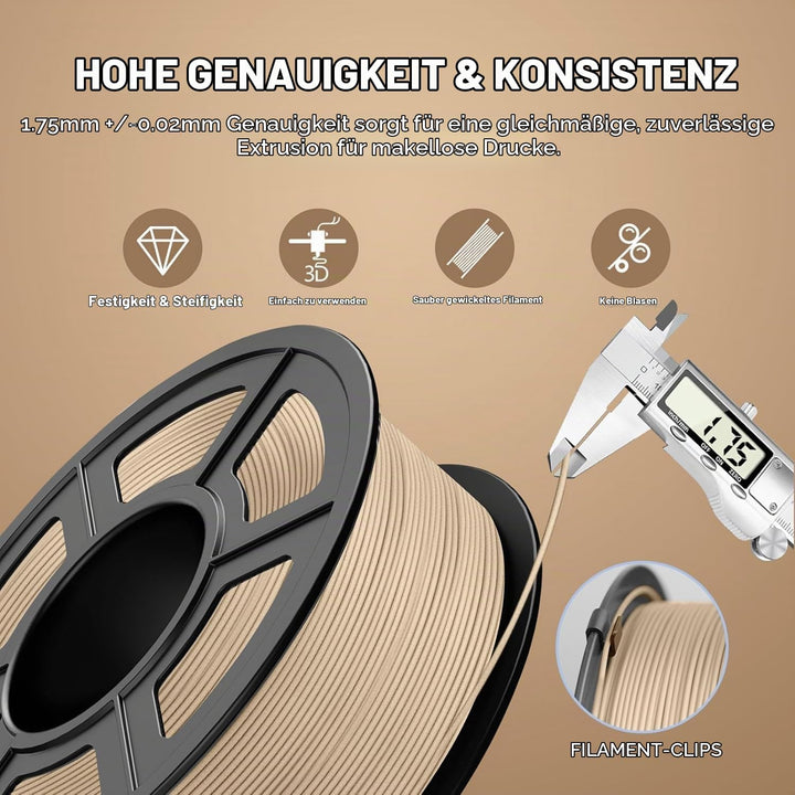 JAYO PLA Holz Filament 1,75 mm Kirschholz, Echtes Holz PLA 3D Drucker Filament, Holzstruktur, mit 15