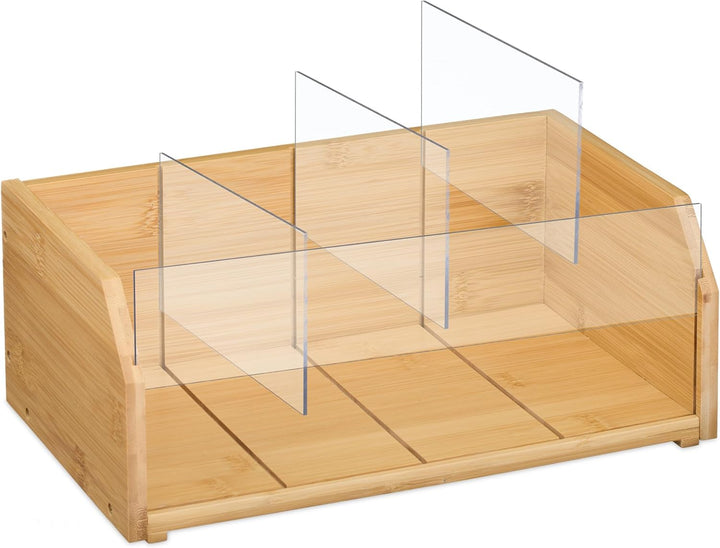Relaxdays Tee Organizer, 12 Fächer, Bambus, HBT: 36x31x19 cm, Tee & Kaffeepads, Teebeutelbehälter mi