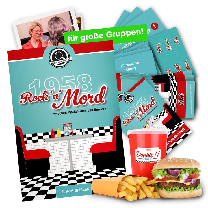 1958 Rock’n’Mord – Krimidinner Partyspiel für 8–16 Personen | Rock’n’Roll 50iger Jahre American Dine