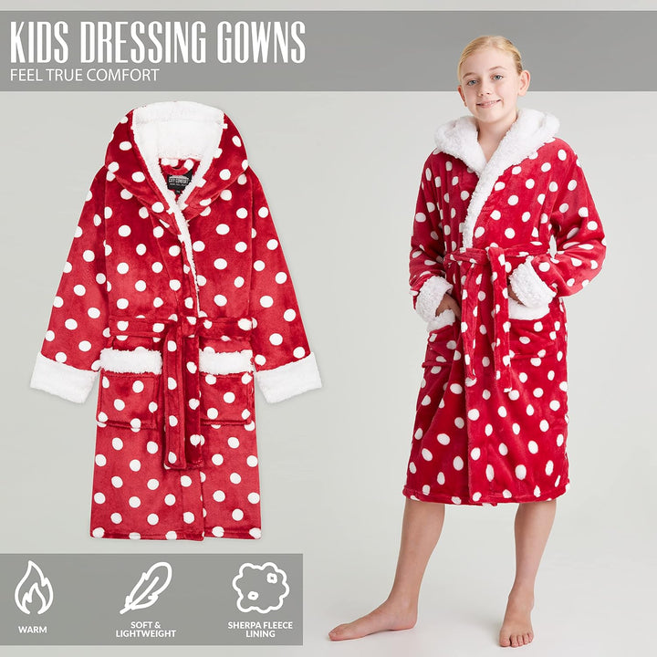 CityComfort Bademantel Kinder Mädchen, Fleece Morgenmantel Kinder Dressing Gown mit Punkten 13-14 Ja