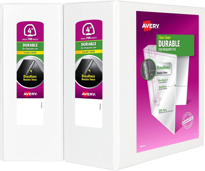 Avery Haltbarer Sichtmappe mit abgeschrägtem Ring. 2-er Packung 4" weiss weiss 4" 2-er Packung, Weis