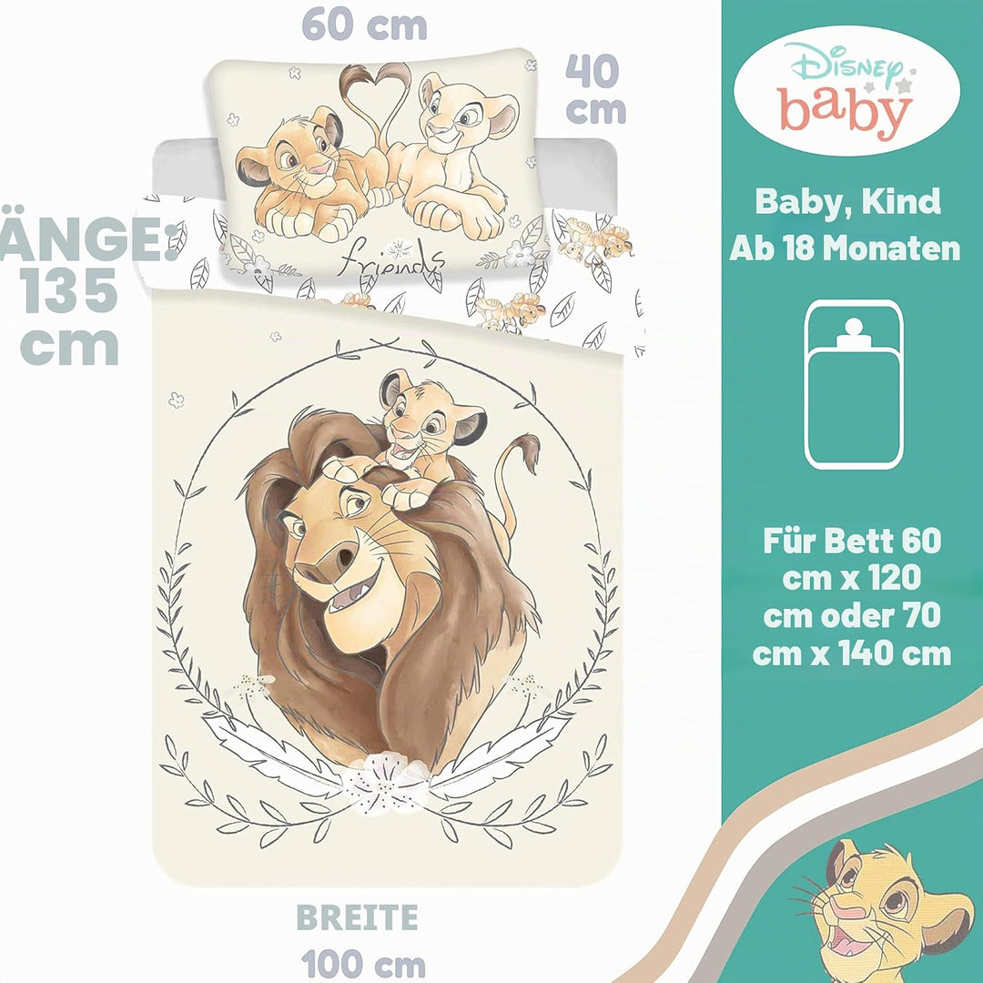 Disney Bettwäsche für Babys, 2-teilig, 100 x 135 cm, 100% Baumwolle, Simba Mufasa