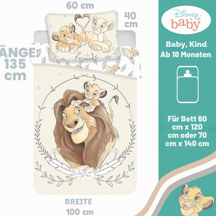 Disney Bettwäsche für Babys, 2-teilig, 100 x 135 cm, 100% Baumwolle, Simba Mufasa