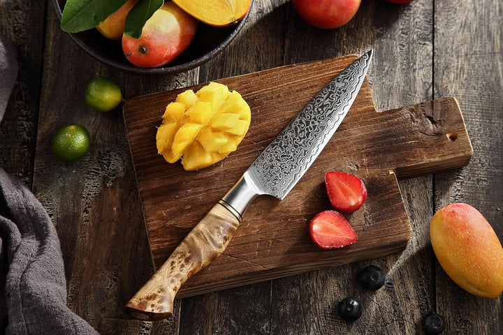 HEZHEN 12.5cm Universalmesser,scharfe Klinge-Damaskus Stahl Rosenmuster-Multifunktionales VG10 Gemüs