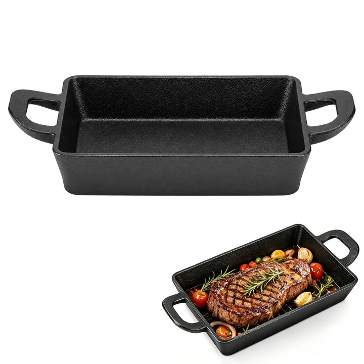 Gusseisen Grillpfanne Induktion, 24 x 17 cm Antihaft Grillplatte