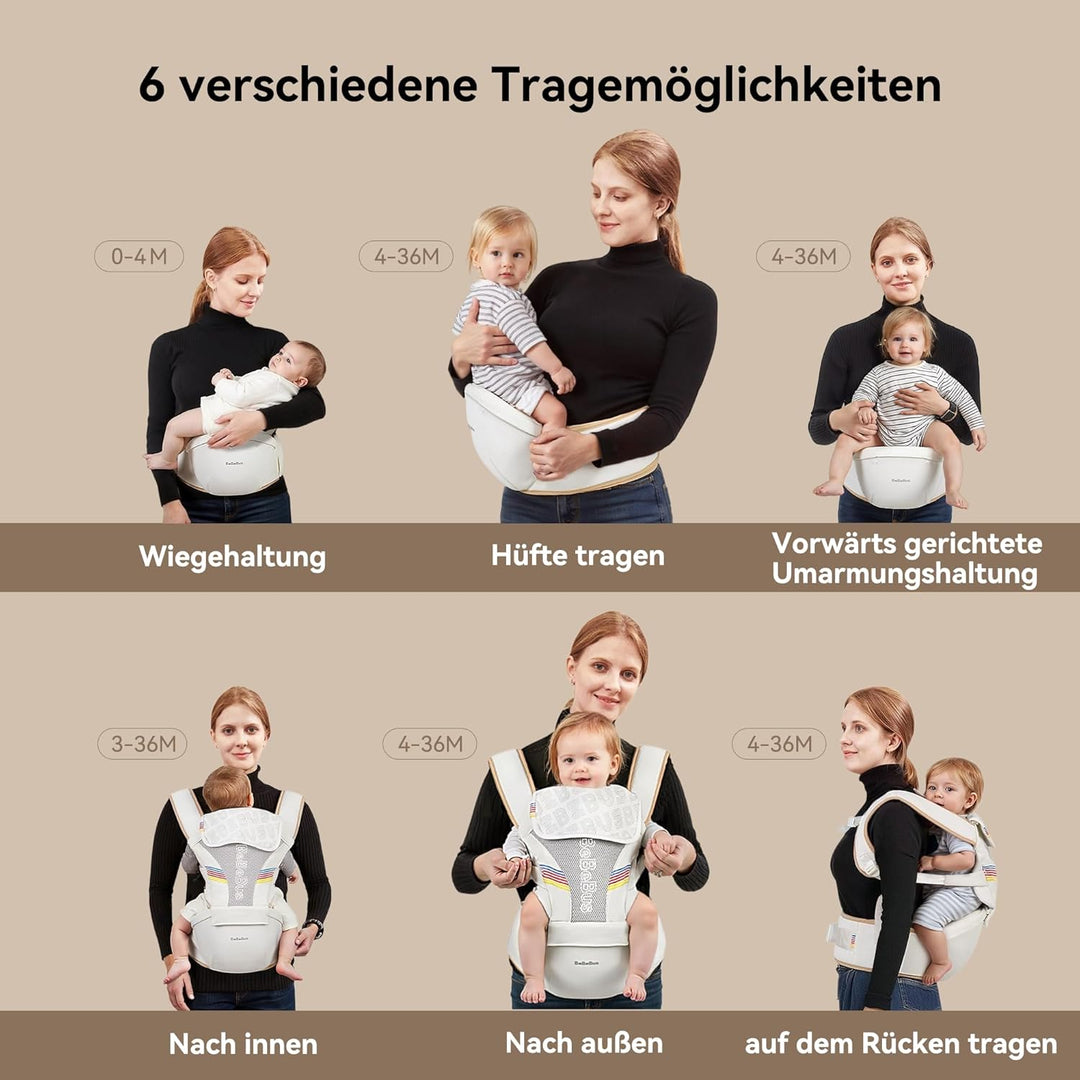 Babytrage mit Hüftkissen, 2-in-1 Verstellbar &amp; Abnehmbar, Atmungsaktiv &amp; Einfach zu Tragende Tragehi
